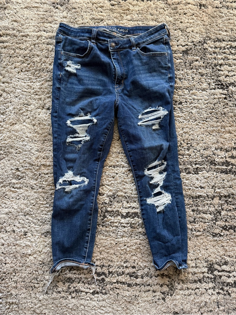 American Eagle Outfitters Dark Blue Distressed Skinny Jeans